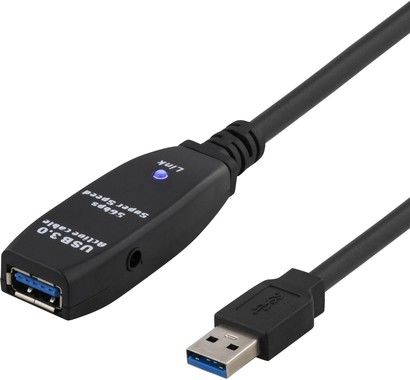 DELTACO PRIME aktiv USB 3.0-frlngningskabel, Typ A ha - ho, 5m, sv