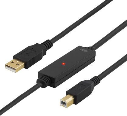 DELTACO PRIME USB 2.0 kabel Typ A hane - Typ B hane, aktiv, 10m, svart