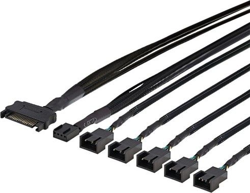 DELTACO splitter fr PWM-flktar, 4-pin till 5x4-pin ho, SATA strm